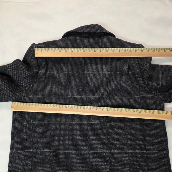 1990s Wool Coat Womens XL Grey Teal Plaid Double Breasted Alorna Forstmann GUC - Picture 3 of 7
